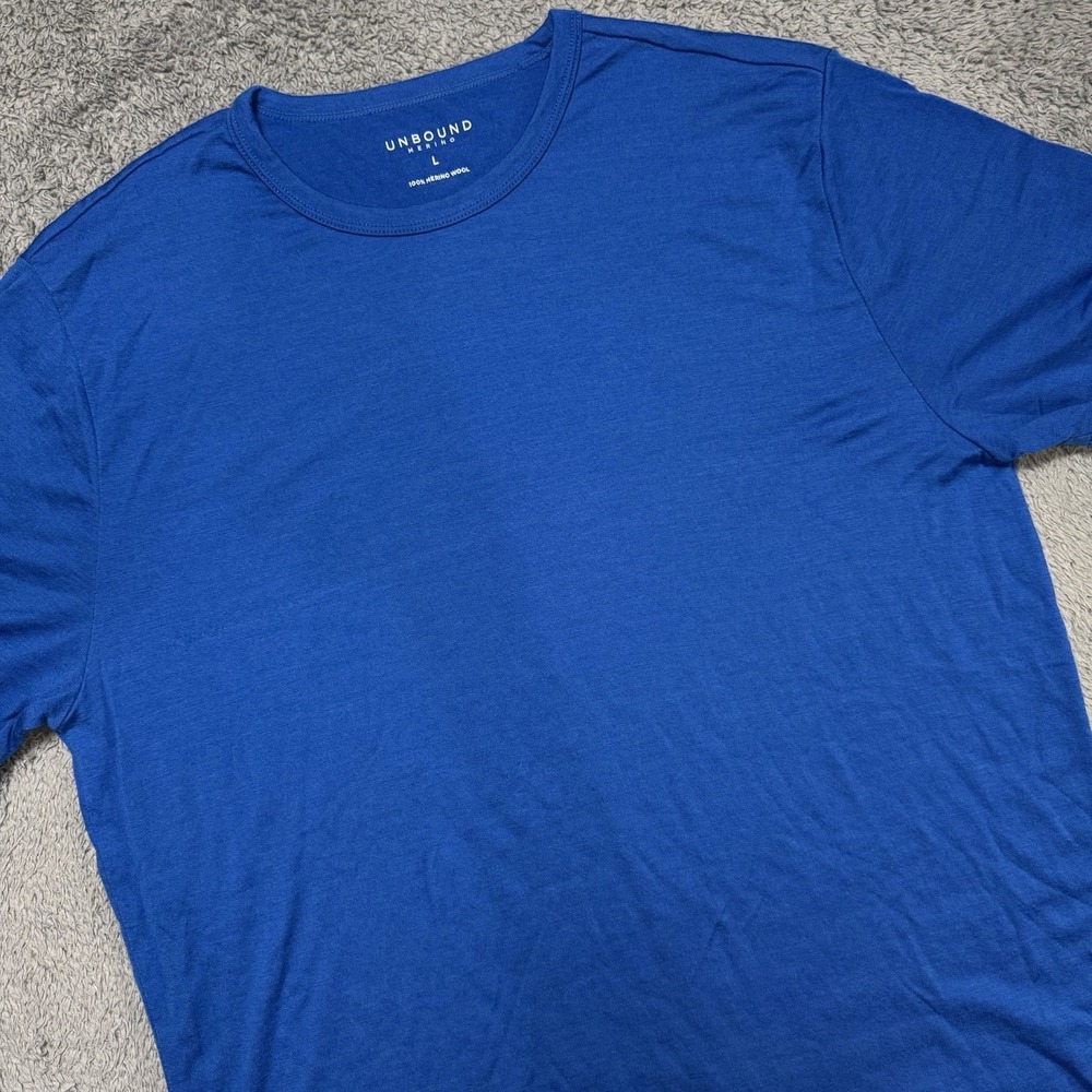Unbound Merino Crew Neck T-Shirt Men's Large Blue 100% Merino Wool Tee